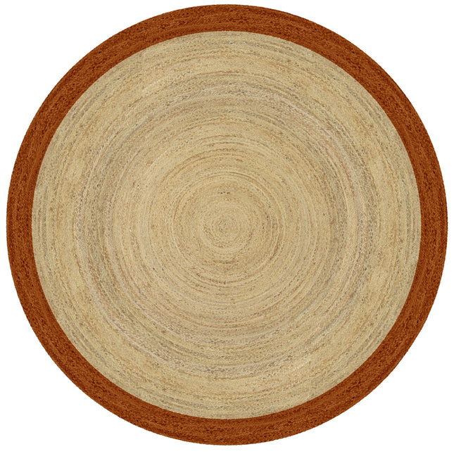 Rond jute vloerkleed naturel/roest/bruin met rand
