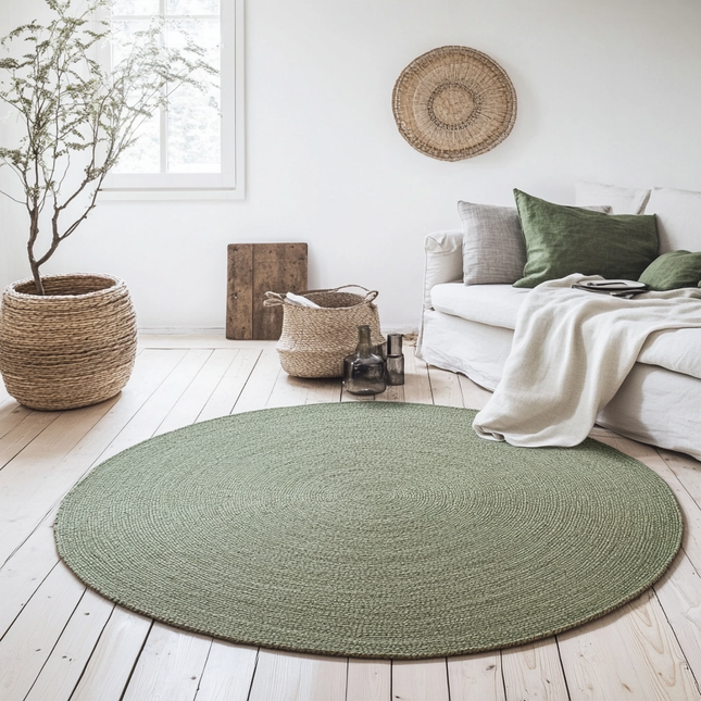 Rond jute vloerkleed groen