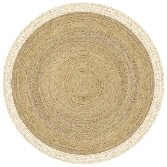 Rond jute vloerkleed naturel/wit met rand