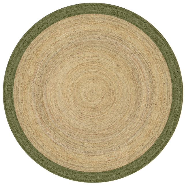 Rond jute vloerkleed naturel/Groen met rand
