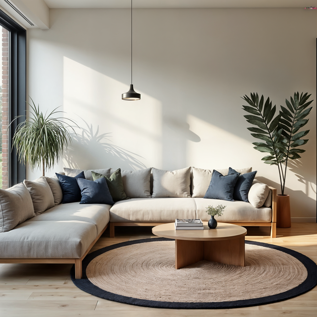 Rond jute vloerkleed Naturel/antraciet