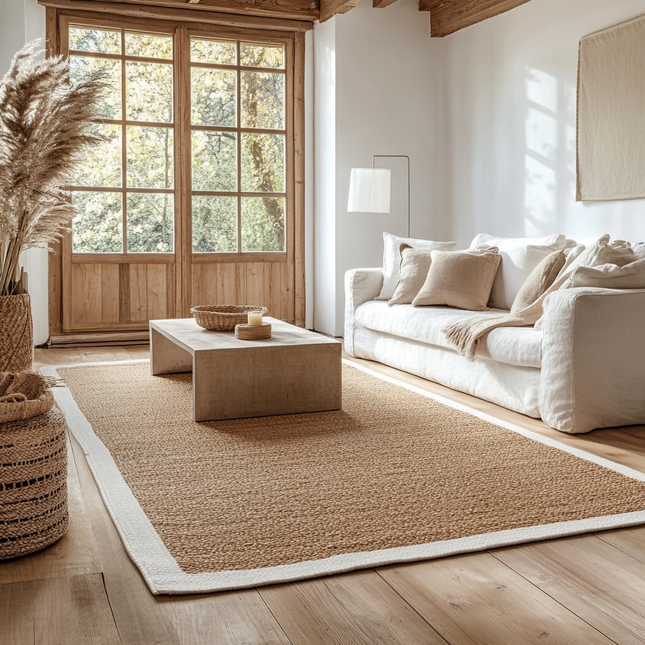 Jute vloerkleed Rechthoek naturel/wit