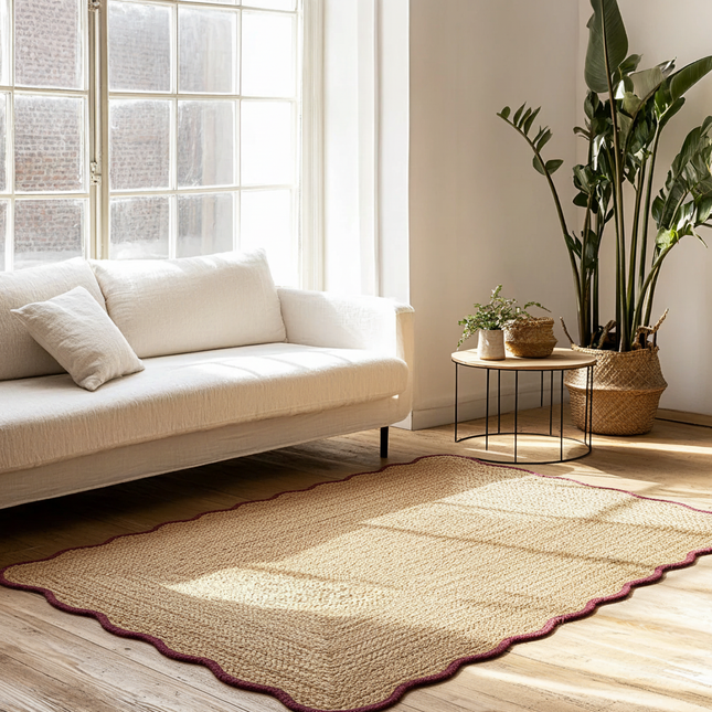 Jute vloerkleed scallop wafelstructuur naturel/roest