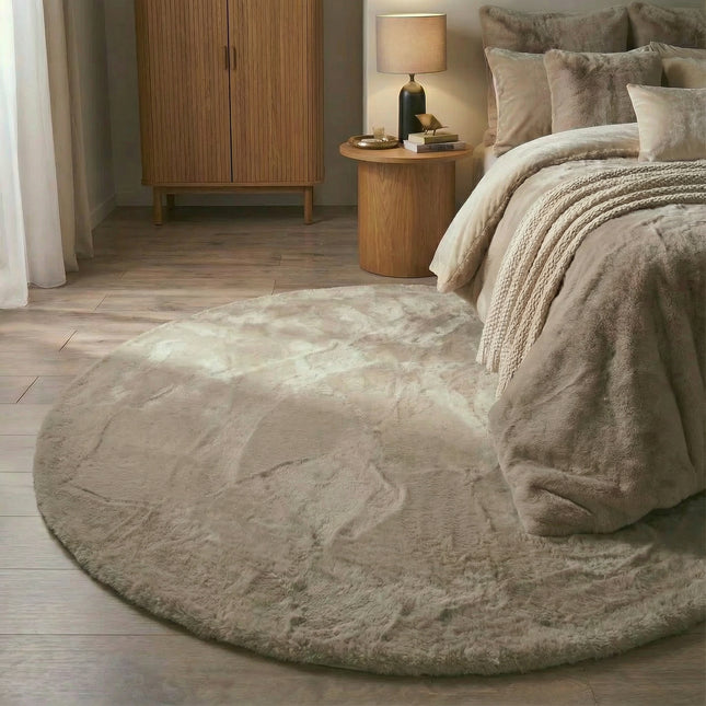Rond hoogpolig vloerkleed Extra Zacht Fluffy - Beige