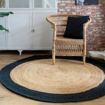 Rond jute vloerkleed Naturel/antraciet