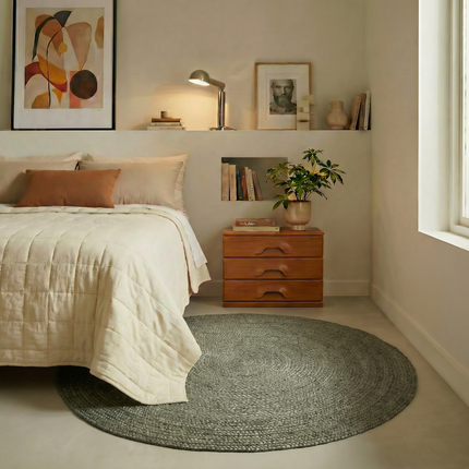 Rond jute vloerkleed groen