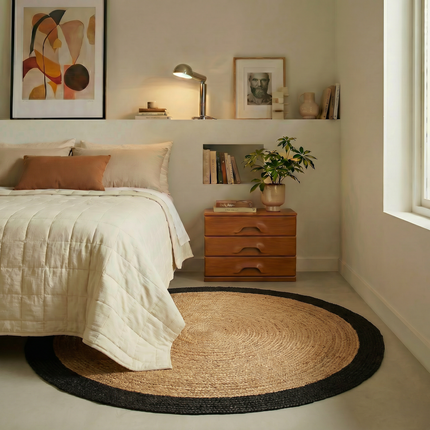 Rond jute vloerkleed Naturel/antraciet