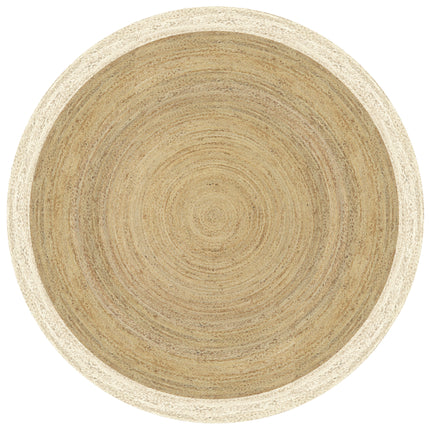 Rond jute vloerkleed naturel/wit met rand