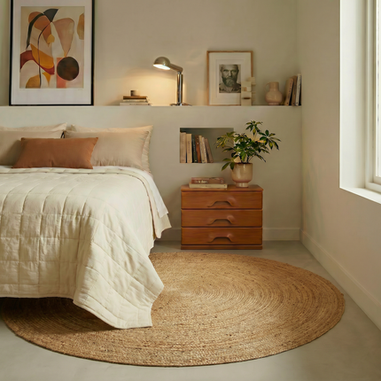 Rond_jute_vloerkleed_voor_slaapkamer