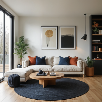 Rond jute vloerkleed Zwart/Antraciet