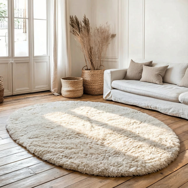 Organisch Hoogpolig vloerkleed Beige/wit Nesto