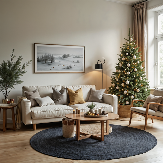 Rond jute vloerkleed Zwart/Antraciet