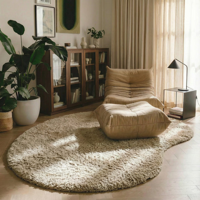 Organisch Hoogpolig vloerkleed Beige teddy