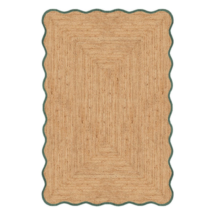 Jute vloerkleed scallop wafelstructuur naturel/groen
