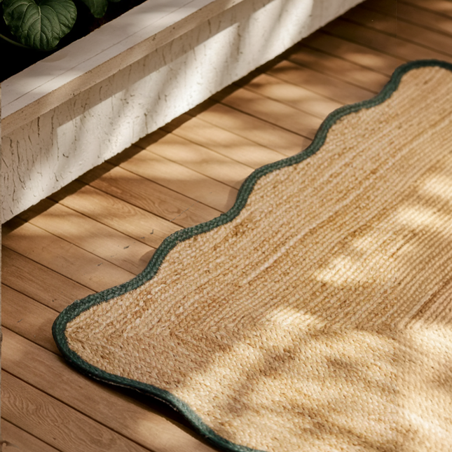 Jute vloerkleed wafelstructuur naturel/groen