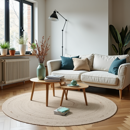 Rond wollen vloerkleed labyrint beige/ivoor gemeleerd