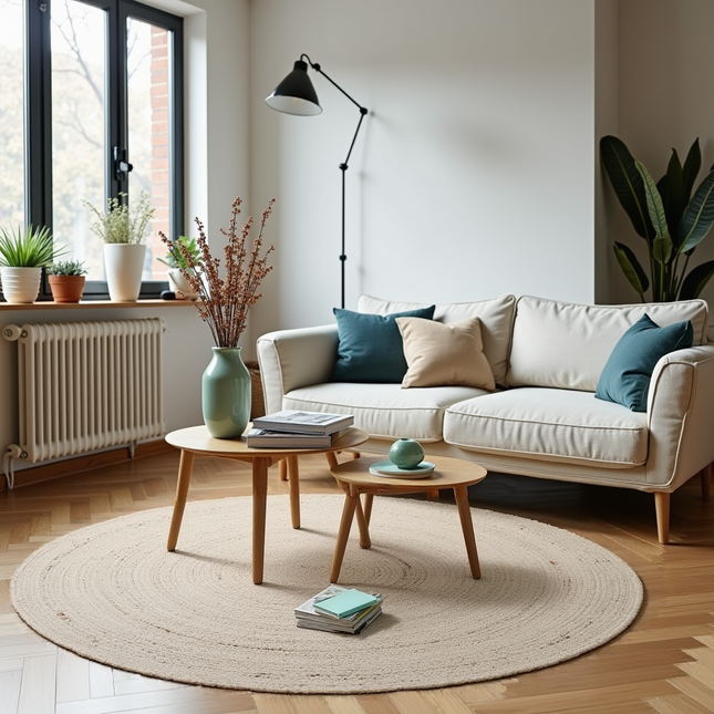 Rond wollen vloerkleed labyrint beige/ivoor gemeleerd