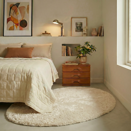 Organisch Hoogpolig vloerkleed Beige/wit Nesto